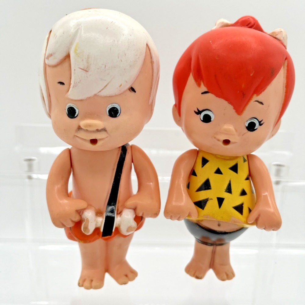 Vintage 1972 Pebbles & Bam Bam Flintstones 6" Kenner Figures Hong Kong READ